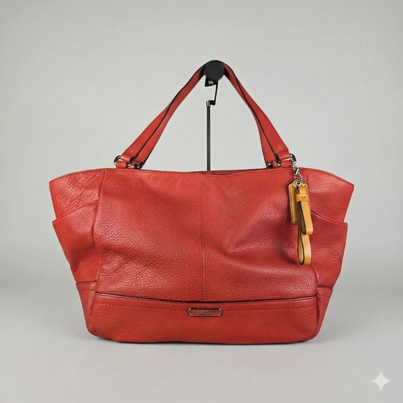 Coach Handbags - Coach Park Carrie Tote Cranberry Red Orange Pebbled Leather F23284 👜